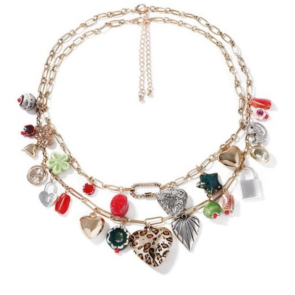 Gold Charm Necklace with Multicolor Accents - Picture 4 of 5